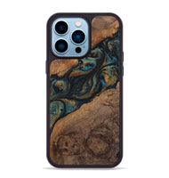 iPhone 14 Pro Max Wood+Resin Phone Case - Rudy (Teal & Gold, 720130)