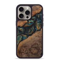 iPhone 15 Pro Max Wood+Resin Phone Case - Rudy (Teal & Gold, 720130)