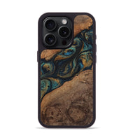 iPhone 15 Pro Wood+Resin Phone Case - Rudy (Teal & Gold, 720130)