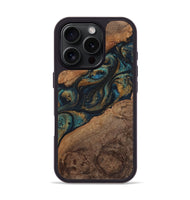 iPhone 16 Pro Wood+Resin Phone Case - Rudy (Teal & Gold, 720130)