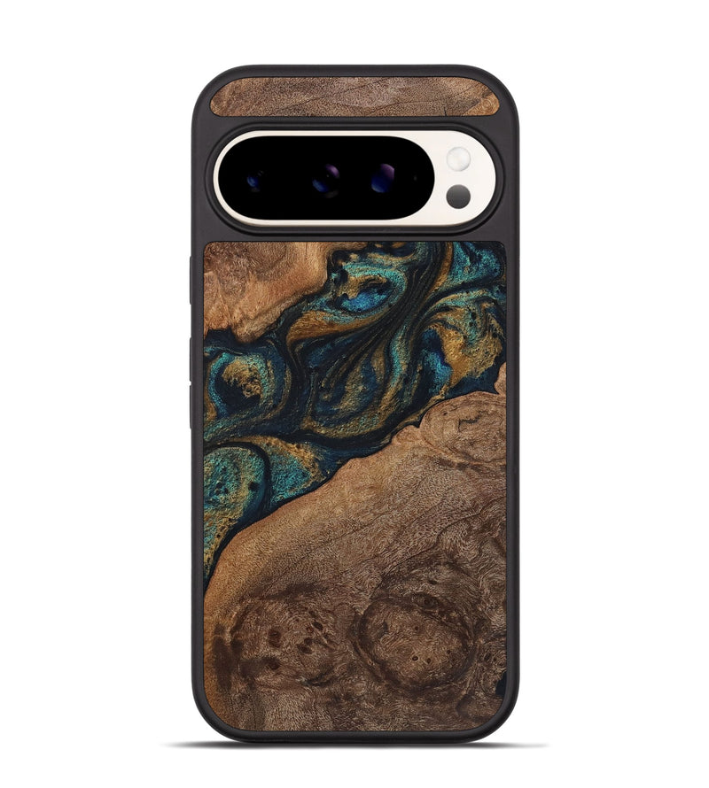 Pixel 9 Pro Wood+Resin Phone Case - Rudy (Teal & Gold, 720130)