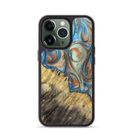 iPhone 13 Pro Wood+Resin Phone Case - Cecil (Teal & Gold, 720131)