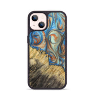 iPhone 14 Wood+Resin Phone Case - Cecil (Teal & Gold, 720131)