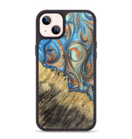 iPhone 14 Plus Wood+Resin Phone Case - Cecil (Teal & Gold, 720131)