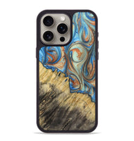 iPhone 15 Pro Max Wood+Resin Phone Case - Cecil (Teal & Gold, 720131)