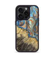 iPhone 15 Pro Wood+Resin Phone Case - Cecil (Teal & Gold, 720131)