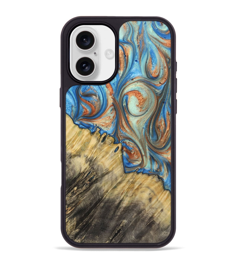 iPhone 16 Plus Wood+Resin Phone Case - Cecil (Teal & Gold, 720131)