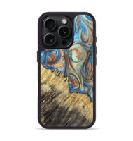 iPhone 16 Pro Wood+Resin Phone Case - Cecil (Teal & Gold, 720131)