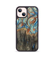 iPhone 14 Wood+Resin Phone Case - Amara (Teal & Gold, 720132)