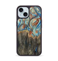 iPhone 15 Wood+Resin Phone Case - Amara (Teal & Gold, 720132)