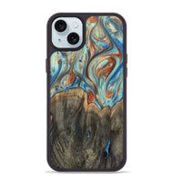 iPhone 15 Plus Wood+Resin Phone Case - Amara (Teal & Gold, 720132)