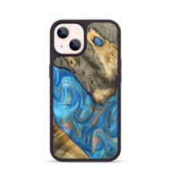 iPhone 14 Wood+Resin Phone Case - Raul (Teal & Gold, 720133)