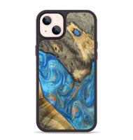 iPhone 14 Plus Wood+Resin Phone Case - Raul (Teal & Gold, 720133)