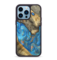 iPhone 14 Pro Max Wood+Resin Phone Case - Raul (Teal & Gold, 720133)