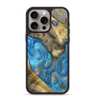 iPhone 15 Pro Max Wood+Resin Phone Case - Raul (Teal & Gold, 720133)