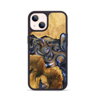 iPhone 14 Wood+Resin Phone Case - Selena (Teal & Gold, 720135)