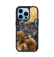 iPhone 14 Pro Wood+Resin Phone Case - Selena (Teal & Gold, 720135)