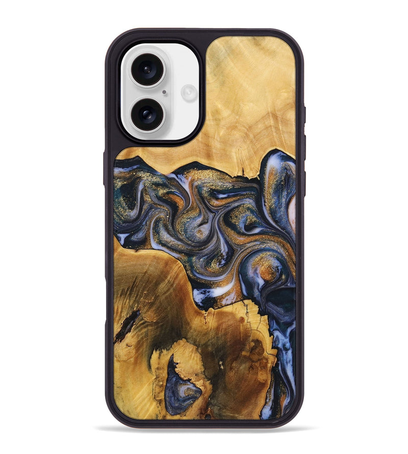 iPhone 16 Plus Wood+Resin Phone Case - Selena (Teal & Gold, 720135)