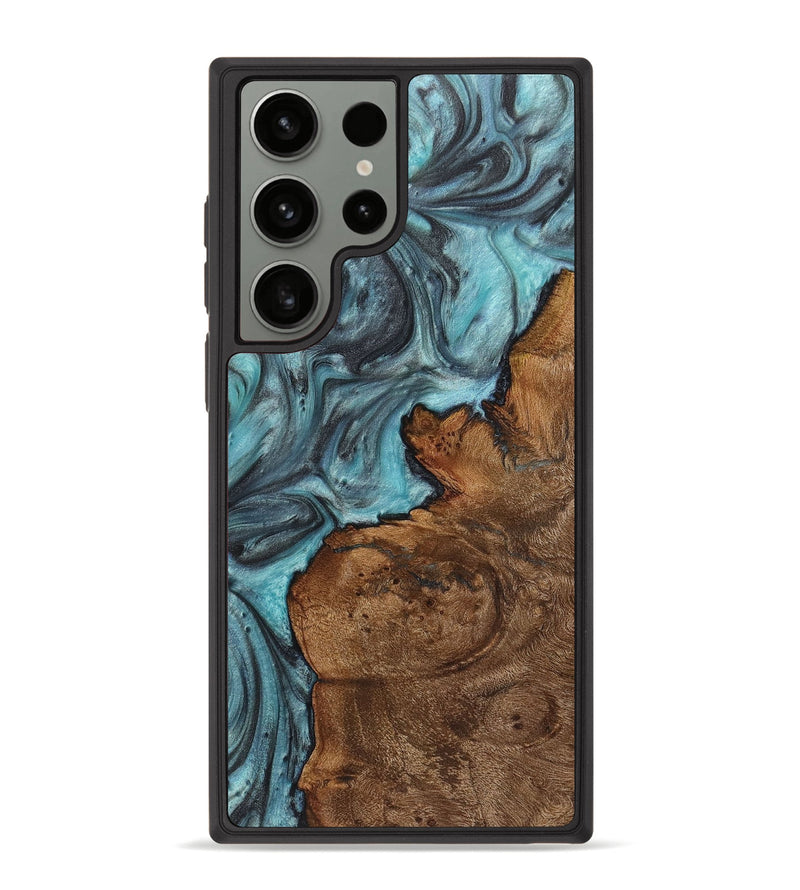 Galaxy S23 Ultra Wood+Resin Phone Case - Henrietta (Teal & Gold, 720139)