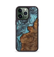 iPhone 13 Pro Wood+Resin Phone Case - Henrietta (Teal & Gold, 720139)