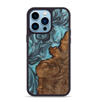 iPhone 14 Pro Max Wood+Resin Phone Case - Henrietta (Teal & Gold, 720139)