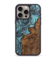 iPhone 15 Pro Max Wood+Resin Phone Case - Henrietta (Teal & Gold, 720139)