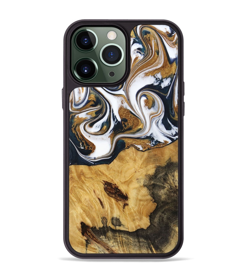 iPhone 13 Pro Max Wood+Resin Phone Case - Marisol (Teal & Gold, 720145)