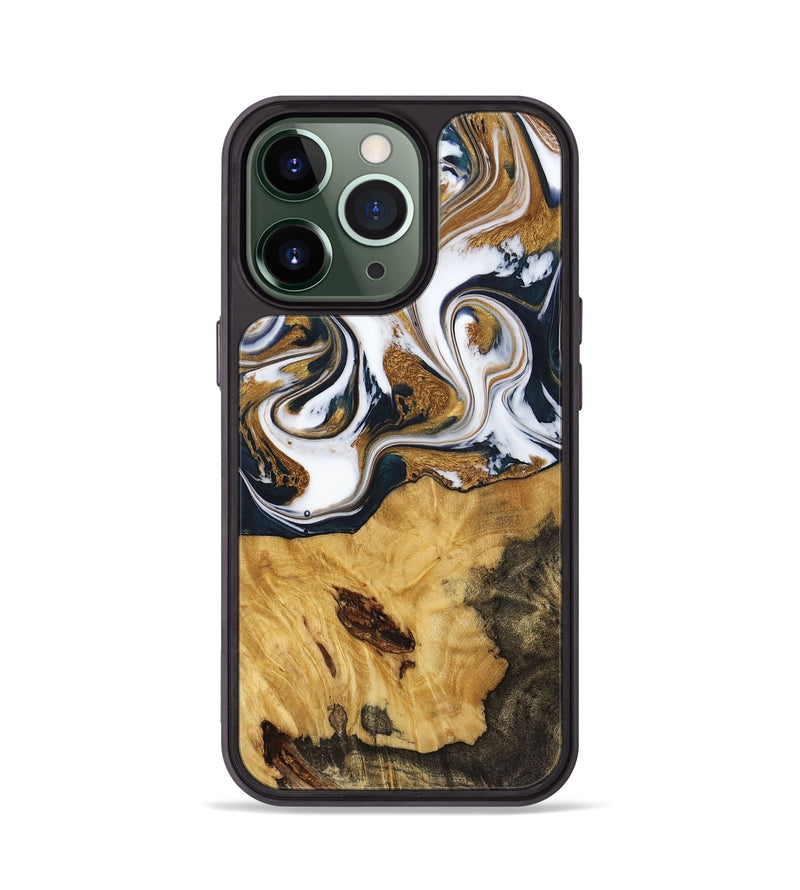 iPhone 13 Pro Wood+Resin Phone Case - Marisol (Teal & Gold, 720145)