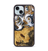 iPhone 15 Wood+Resin Phone Case - Marisol (Teal & Gold, 720145)