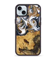 iPhone 15 Plus Wood+Resin Phone Case - Marisol (Teal & Gold, 720145)