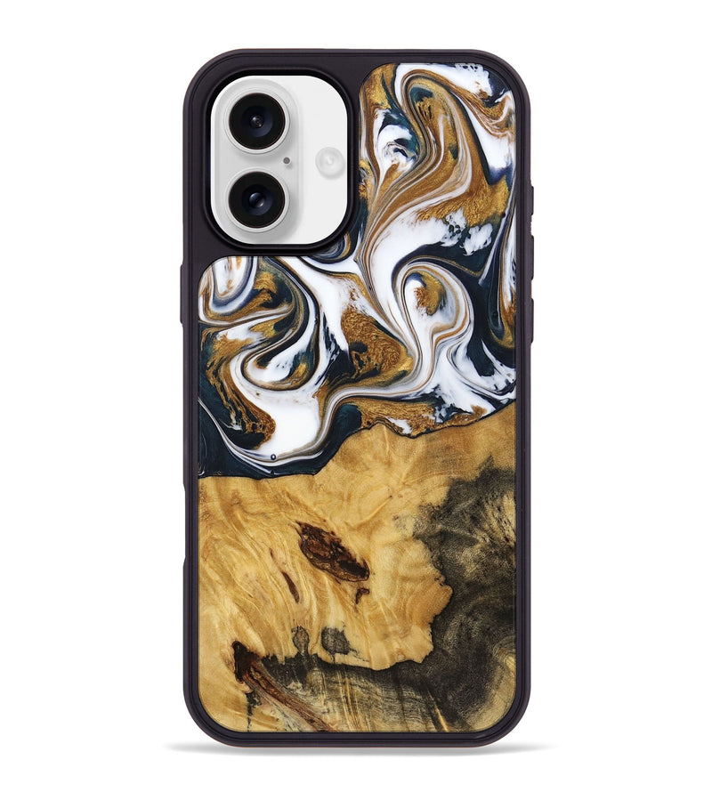 iPhone 16 Plus Wood+Resin Phone Case - Marisol (Teal & Gold, 720145)