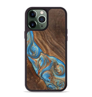 iPhone 13 Pro Max Wood+Resin Phone Case - Carole (Teal & Gold, 720146)