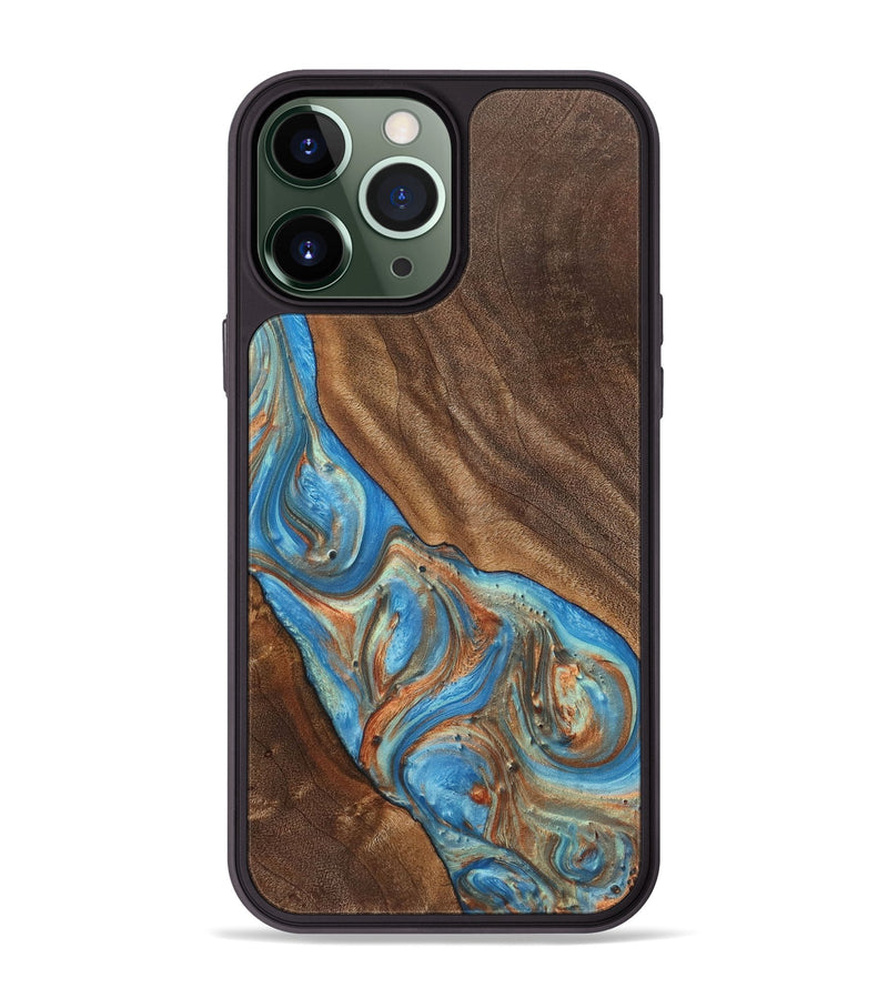 iPhone 13 Pro Max Wood+Resin Phone Case - Carole (Teal & Gold, 720146)