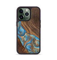 iPhone 13 Pro Wood+Resin Phone Case - Carole (Teal & Gold, 720146)