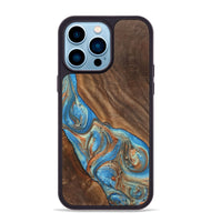 iPhone 14 Pro Max Wood+Resin Phone Case - Carole (Teal & Gold, 720146)