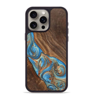 iPhone 15 Pro Max Wood+Resin Phone Case - Carole (Teal & Gold, 720146)