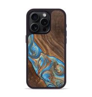 iPhone 15 Pro Wood+Resin Phone Case - Carole (Teal & Gold, 720146)