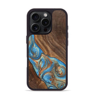 iPhone 16 Pro Wood+Resin Phone Case - Carole (Teal & Gold, 720146)