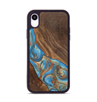 iPhone Xr Wood+Resin Phone Case - Carole (Teal & Gold, 720146)