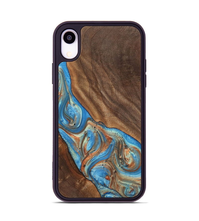 iPhone Xr Wood+Resin Phone Case - Carole (Teal & Gold, 720146)