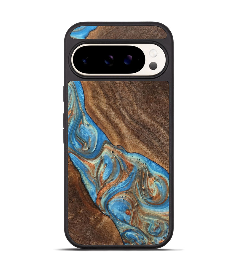 Pixel 9 Pro Wood+Resin Phone Case - Carole (Teal & Gold, 720146)