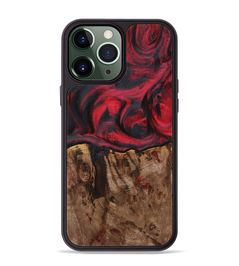 iPhone 13 Pro Max Wood+Resin Phone Case - Dan (Red, 720179)