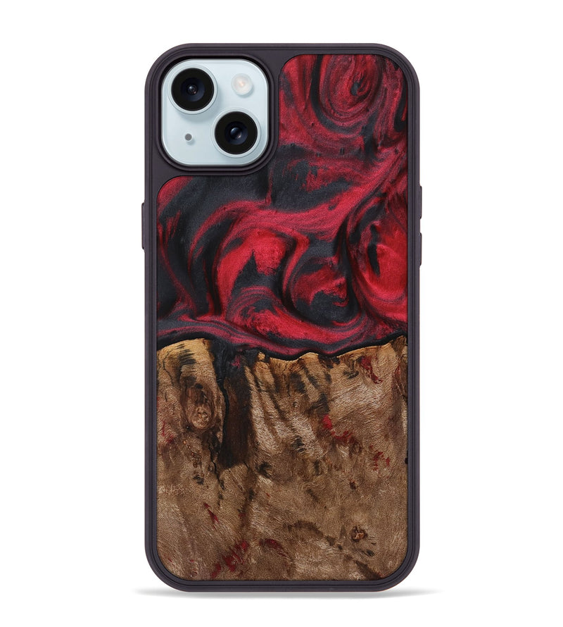 iPhone 15 Plus Wood+Resin Phone Case - Dan (Red, 720179)