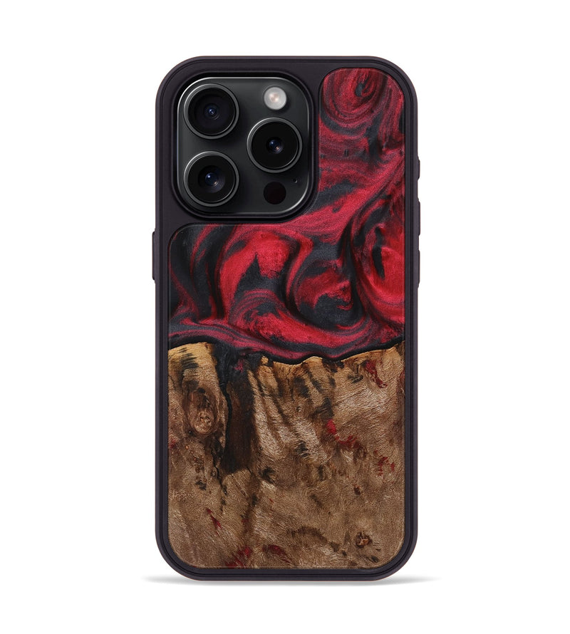 iPhone 15 Pro Wood+Resin Phone Case - Dan (Red, 720179)