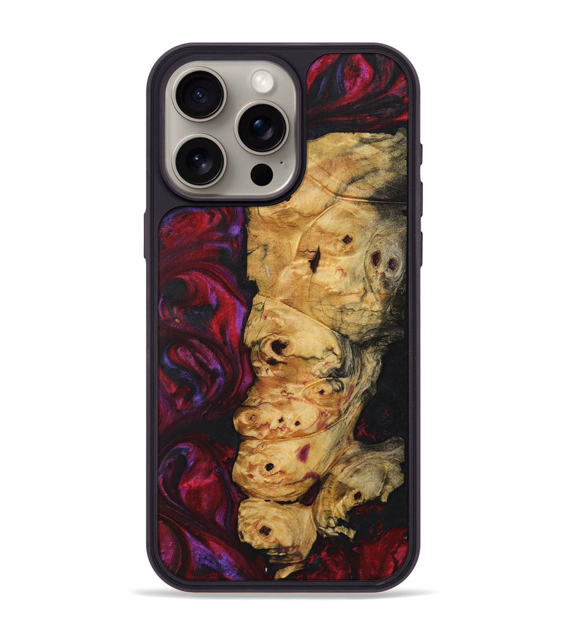 iPhone 15 Pro Max Wood+Resin Phone Case - Beth (Red, 720185)