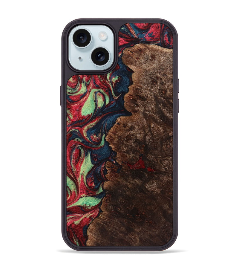 iPhone 15 Plus Wood+Resin Phone Case - Grace (Red, 720196)