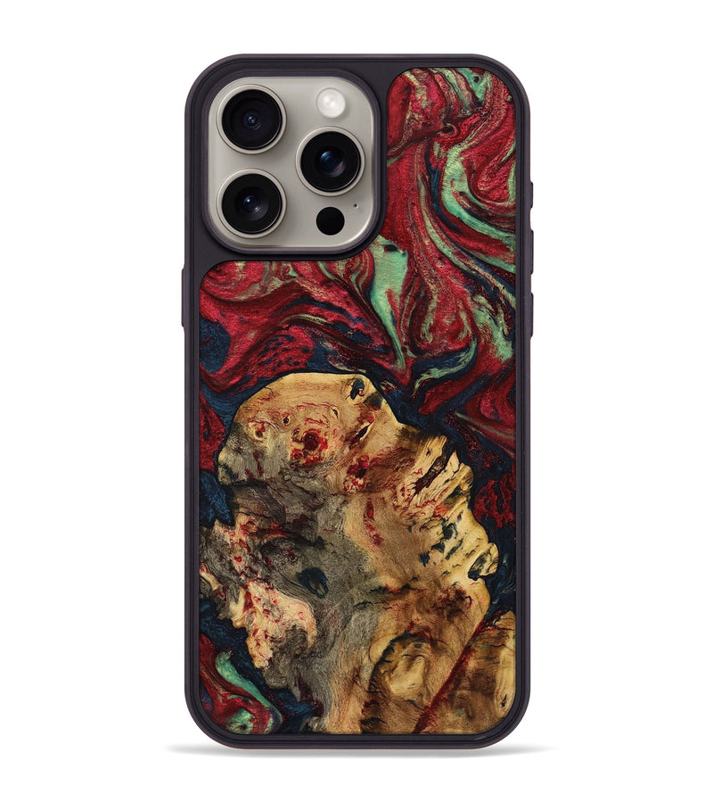 iPhone 15 Pro Max Wood+Resin Phone Case - Gillian (Red, 720201)