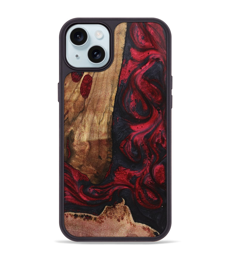 iPhone 15 Plus Wood+Resin Phone Case - Kelly (Red, 720426)