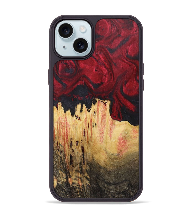 iPhone 15 Plus Wood+Resin Phone Case - Leticia (Red, 720427)