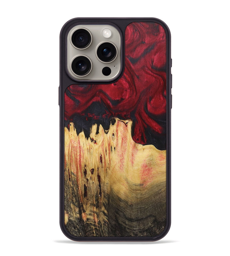 iPhone 15 Pro Max Wood+Resin Phone Case - Leticia (Red, 720427)